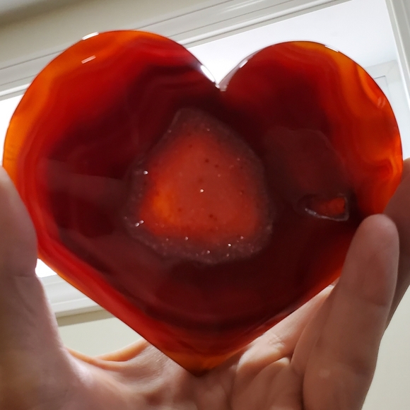 Large Carnelian Crystal Heart with Druzies - Picture 4 of 11
